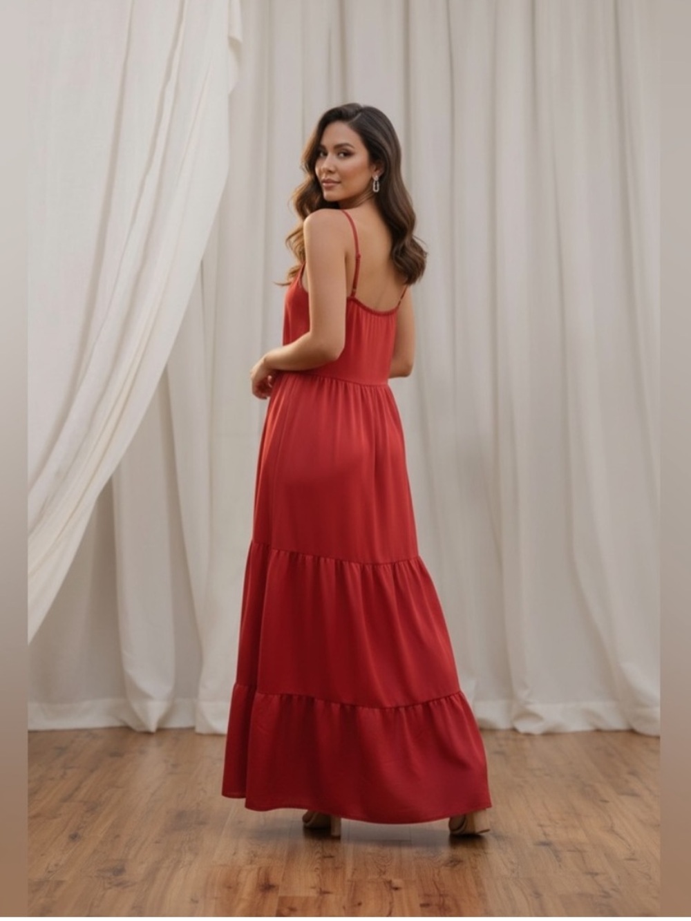 Skies are blue satin red maxi dress size M